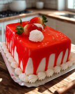 Mousse Branco com Geléia de Morango